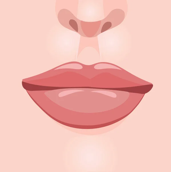 Makyajlı dudakların vektör görüntüsü, kadının yüzünün bir parçasının parçası.