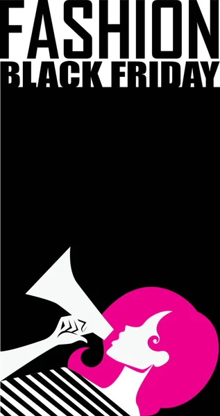 Kara Cuma, megafonlu Clipart kadını, kadın megafonda bir duyuru yapıyor, satılık dikey poster.