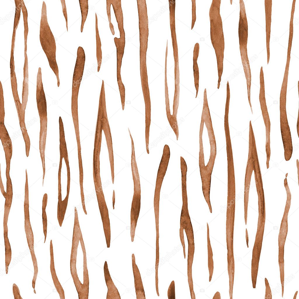Tiger abstract seamless pattern. Hand painted in watercolor.