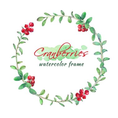 El çizilmiş suluboya kızılcık çelenk beyaz arka plan izole.