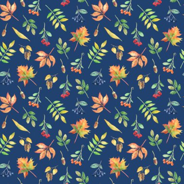 Sonbahar elementleriyle suluboya kusursuz desen.