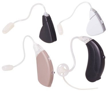 Beyaz arka plan izole modern işitme seti, cerrahi alternatif
