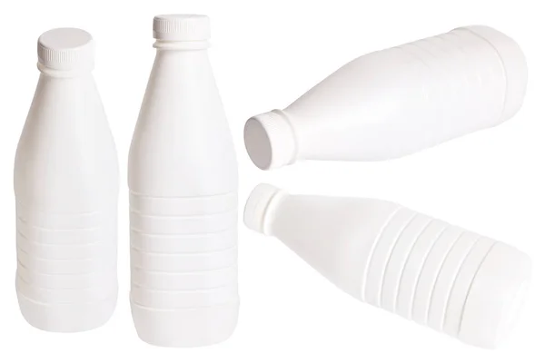 Frasco Plástico Blanco Para Leche Bebidas Lechosas Con Tapa Blanca — Foto de Stock