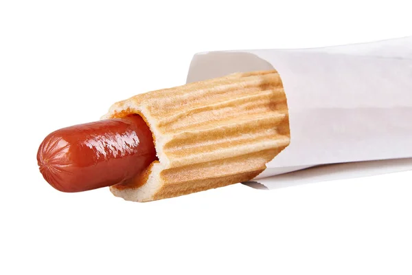 Francouzský Hot Dog Izolovaný Bílém Pozadí Vodorovné Připraveno Menu — Stock fotografie