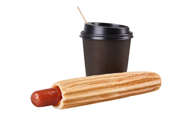 Französisch Hot Dog Gegrilltem Brötchen Serviert Mit Ketchup Und Senf — Stockfoto