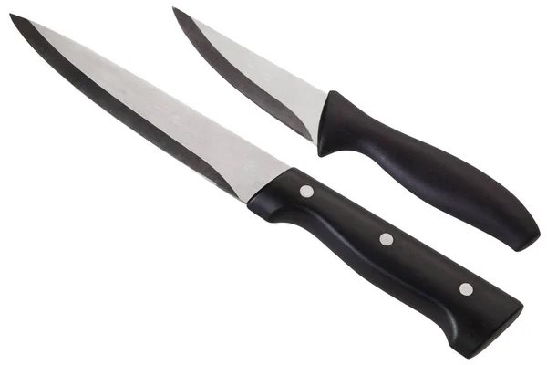 Kuchyňské Nože Černými Úchyty Bílém Pozadí — Stock fotografie