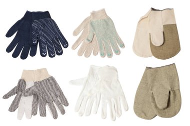 Çalışma eldiven kümesi. Beyaz izole