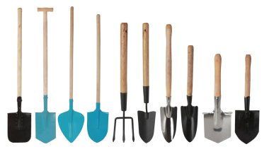 Bahçe araçları, el Mala ve el çatal izole set