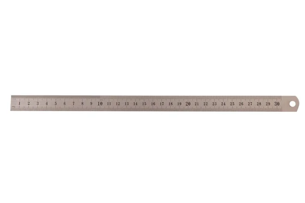 Metal Thirty Centimeters Ruler Isolated White — Stock Photo, Image