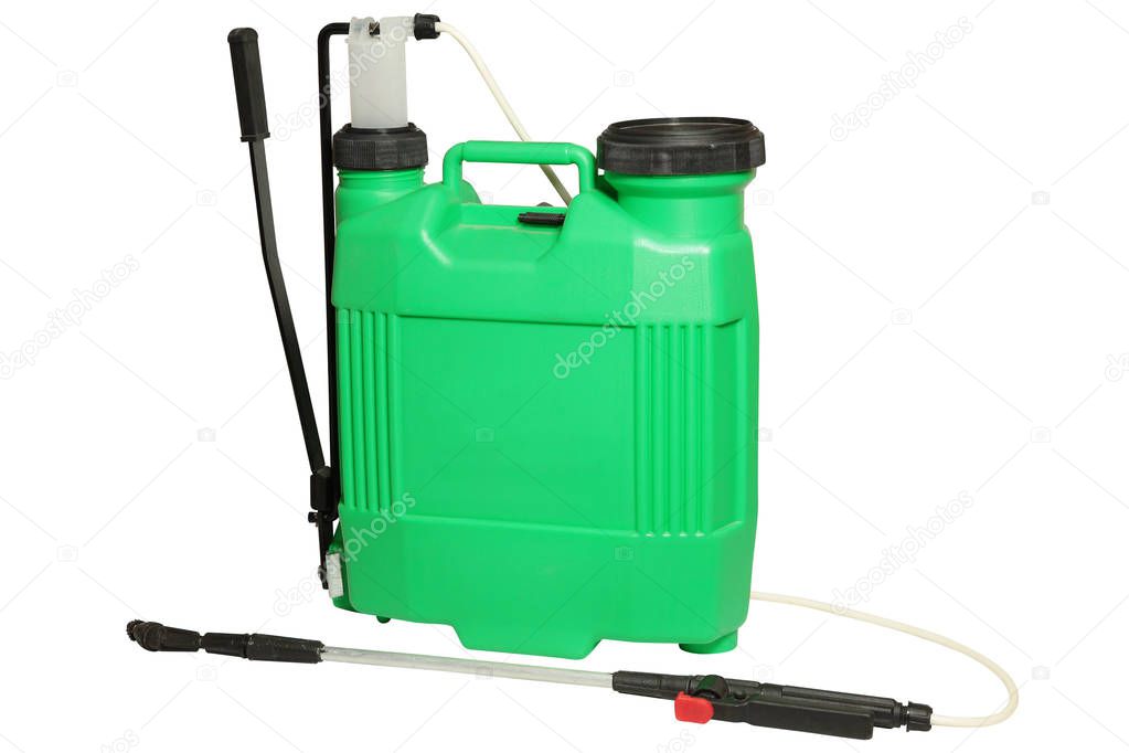 Spraying Fertilizer isolated. Hand-pumped sprayer. Garden accesories