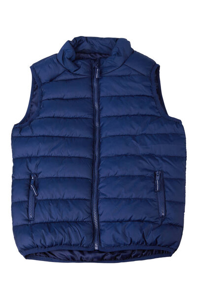 Blue vest isolated on the white background. Padded sleeveless jacket isolated