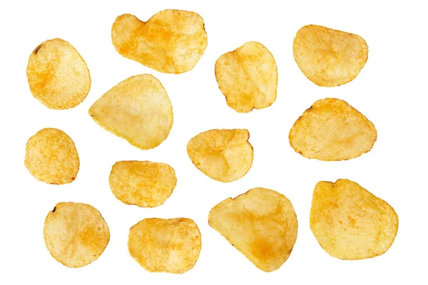 Uppsättning Potatischips Isolerad Vit Bakgrund — Stockfoto