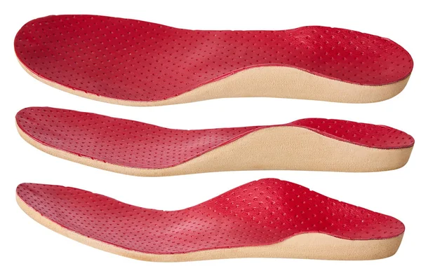 Orthotics White Background Insert Shoes Support Foot Red Leather Medical — Stock Photo, Image