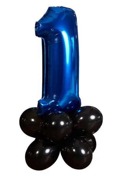 Blue Black Balloons Isolated White Background Blue Number One Metallic — Stock Photo, Image