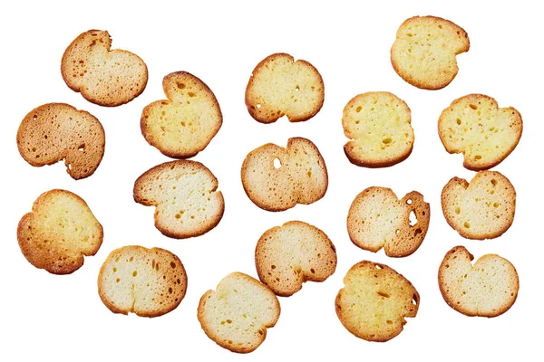 Toastový Chléb Italská Bruschetta Toasty Izolované Bílém Pozadí Pohled Shora — Stock fotografie