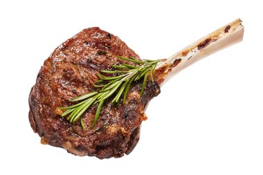 Grilled tomahawk steak beef isolated on white background. With rosemary clipart
