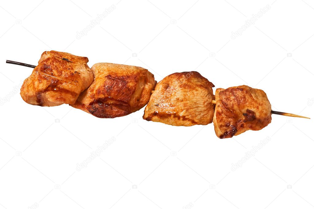 Pork shish kebab isolated on white background