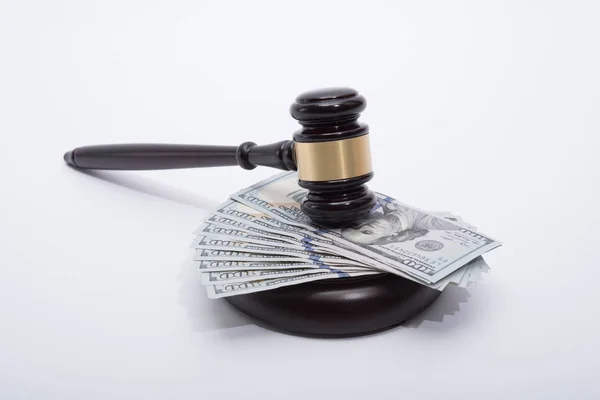 Wooden Auctioneer Judges Gavel Dispensing Justice Knocking Sale Prices Pile — Stock Photo, Image