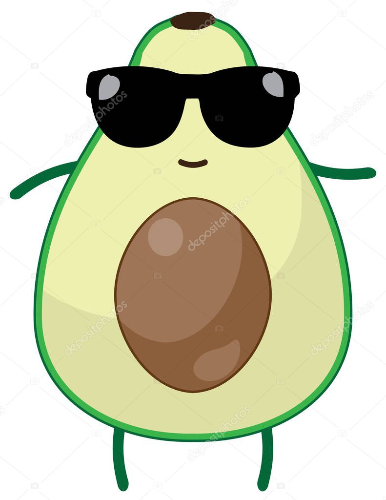 vector illustration of an avocado fruit wearing sunglasses