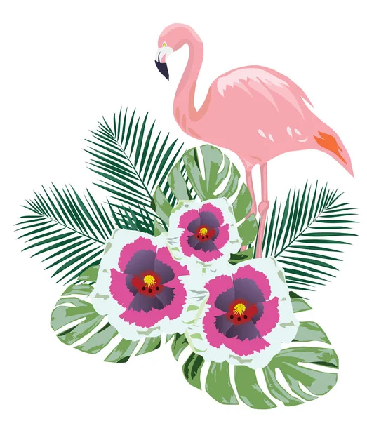 Vector Ilustración Fondo Tropical Con Flamenco Flores — Archivo Imágenes Vectoriales