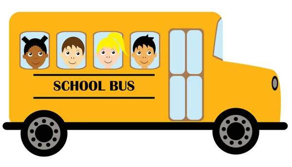 Vektorillustrasjon Utdannelsesbakgrunn Gul Skolebuss Barn Som Kjører Skolebuss – stockvektor