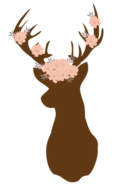 Ilustração Vetorial Uma Silhueta Cervos Florais Design Floral Abstrato — Vetor de Stock