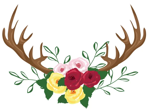 花で飾られた鹿の角のベクトル イラスト — ストックベクタ