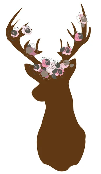 Vector Illustration Deer Floral Antlers — Stock Vector