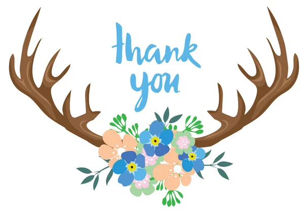 Vector Illustration Thank You Card Floral Antlers — Stock Vector