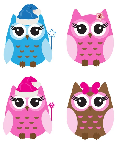 Vector Illustration Set Fun Baby Owls — Stock Vector