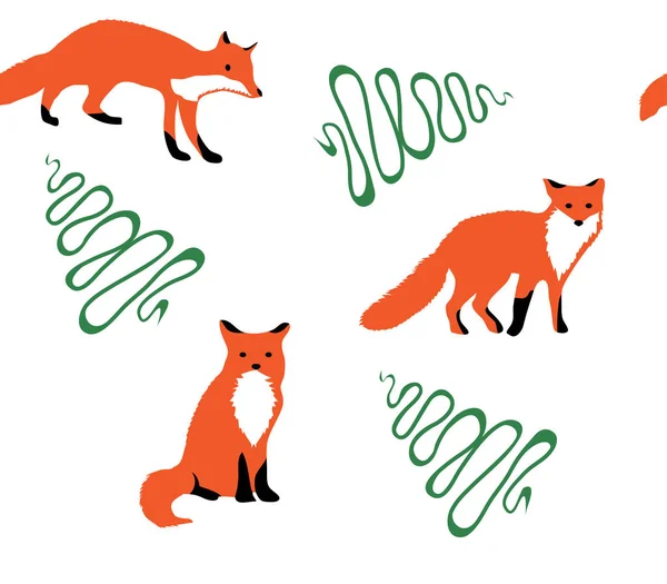 Vector Illustration Foxes Trees Nature Background — Stock Vector