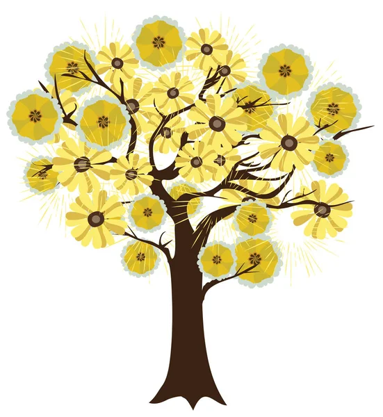 Ilustração Vetorial Uma Árvore Com Flores Douradas — Vetor de Stock