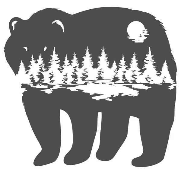 Ilustracja Wektorowa Tła Przyrody Niedźwiedź Lasu Świat Zwierząt — Wektor stockowy