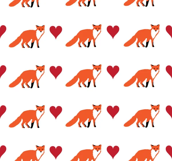 Vector Illustration Fox Hearts Seamless Background — Stock Vector