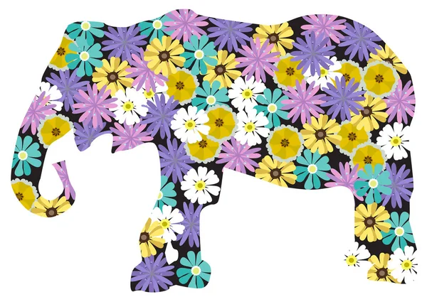Ilustración Vectorial Elefante Floral Aislado Sobre Fondo Blanco — Archivo Imágenes Vectoriales