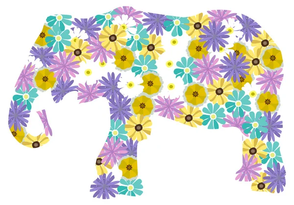 Ilustración Vectorial Elefante Floral Aislado Sobre Fondo Blanco — Vector de stock