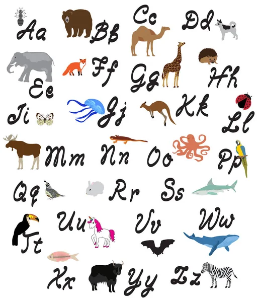 Vector Ilustración Letras Del Alfabeto Con Animales — Vector de stock