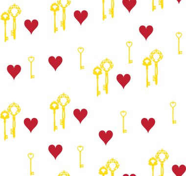 Sevgililer günü kalpleri ve anahtarları sorunsuz arka plan vektör çizim. 