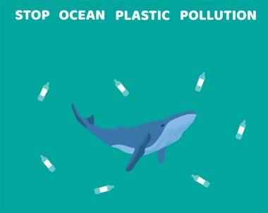 Dur okyanus plastik kirliliği vektör Illustration. ekoloji, dünya günü. 