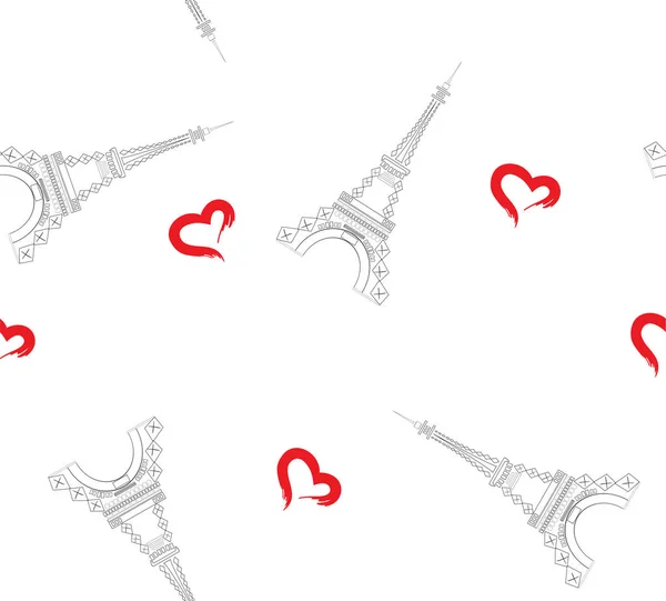 埃菲尔铁塔无缝背景的向量例证与心脏 — 图库矢量图片