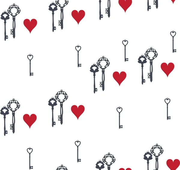 Ilustração Vetorial Fundo Sem Emenda Valentine Com Chaves Corações — Vetor de Stock