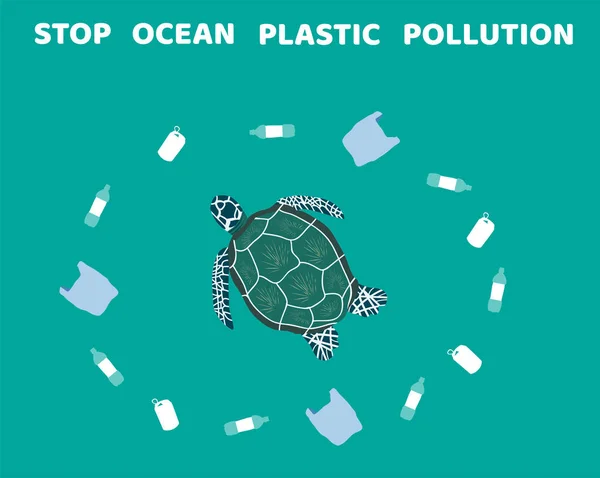 Vectorillustratie Van Stop Oceaan Plastic Vervuiling Ecologie Dag Van Aarde — Stockvector