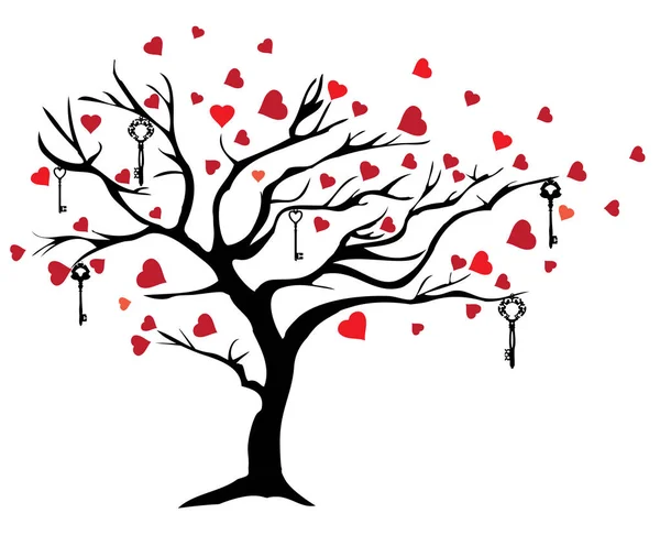 Vector Εικονογράφηση Του Αγίου Βαλεντίνου Δέντρο Καρδιές Κλειδιά — Διανυσματικό Αρχείο
