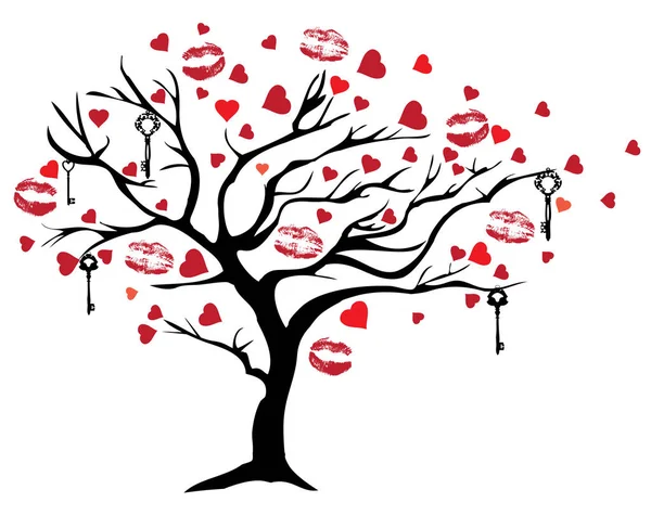 Illustration Vectorielle Arbre Saint Valentin Avec Coeurs Clés — Image vectorielle
