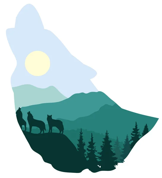 Sillhouette de forêt de loups — Image vectorielle