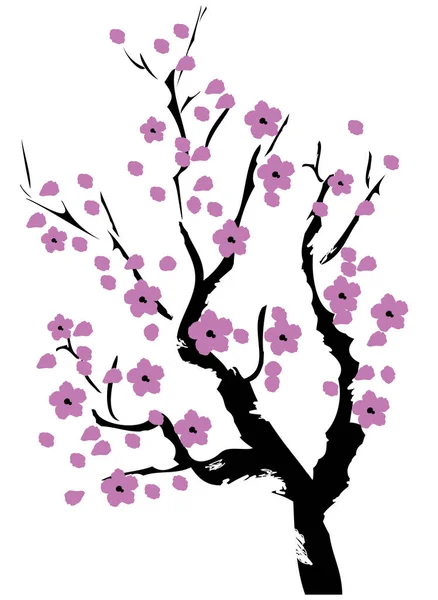 Vector Ilustración Árbol Flor Cerezo Color Lavanda — Vector de stock