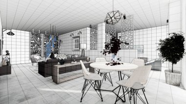 3D render modern daire ızgara