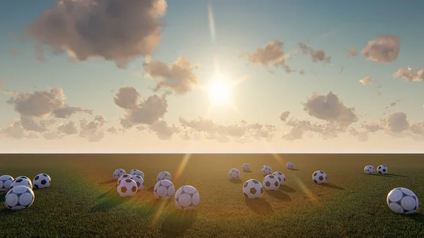 3D render futbol topu gündoğumu