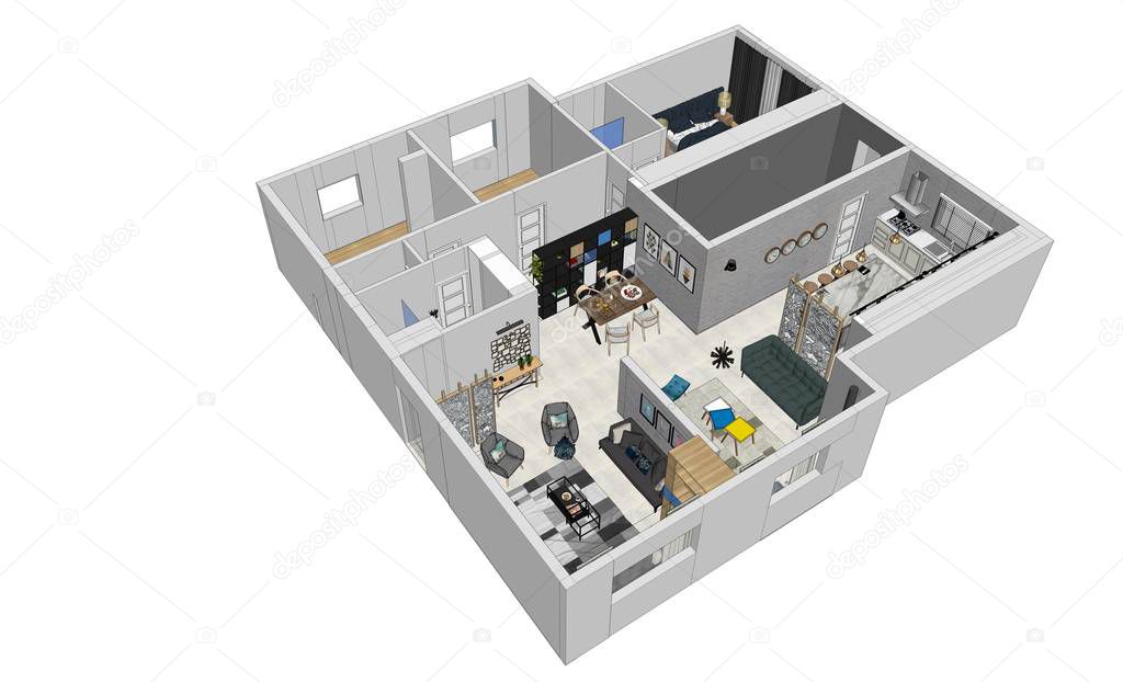 3d render modern apartment
