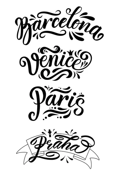 Noms Des Villes Lettres Illustration Vectorielle Lettrage Beau Lettrage — Image vectorielle